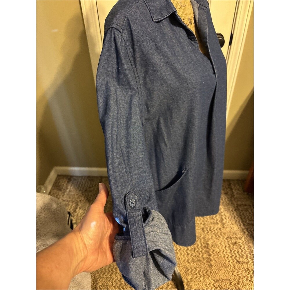For Cynthia Denim Tunic Top 1x Pockets V Neck Plus Size 100% Cotton - Picture 3 of 9